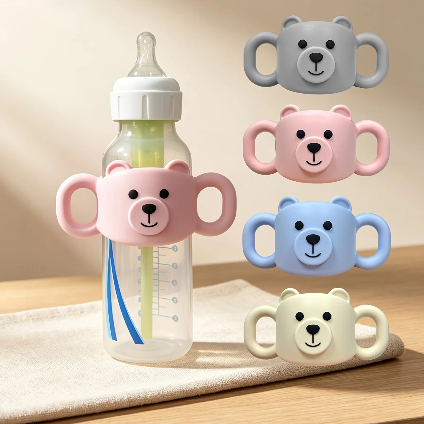 A Silicone Anti-drop Sleeve for Bottles with a Diameter of,Featuring an Adorable Little Bear-shaped Silicone Bottle Handle