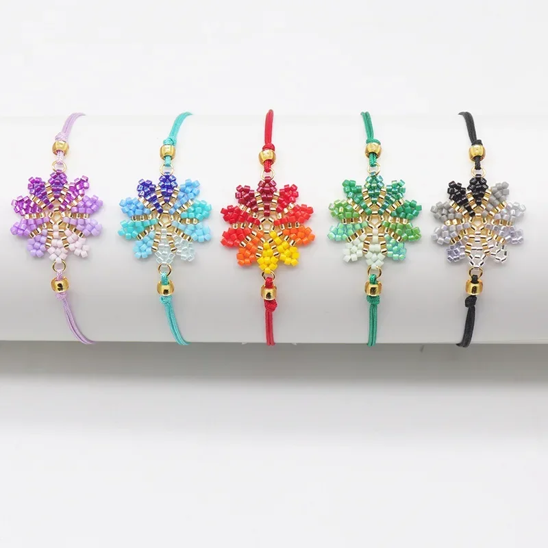 Beaded bracelet Snowflake Female Gradient color Design Originality Bohemia Hand knitting Adjustable  Simple Rice bead bracelet