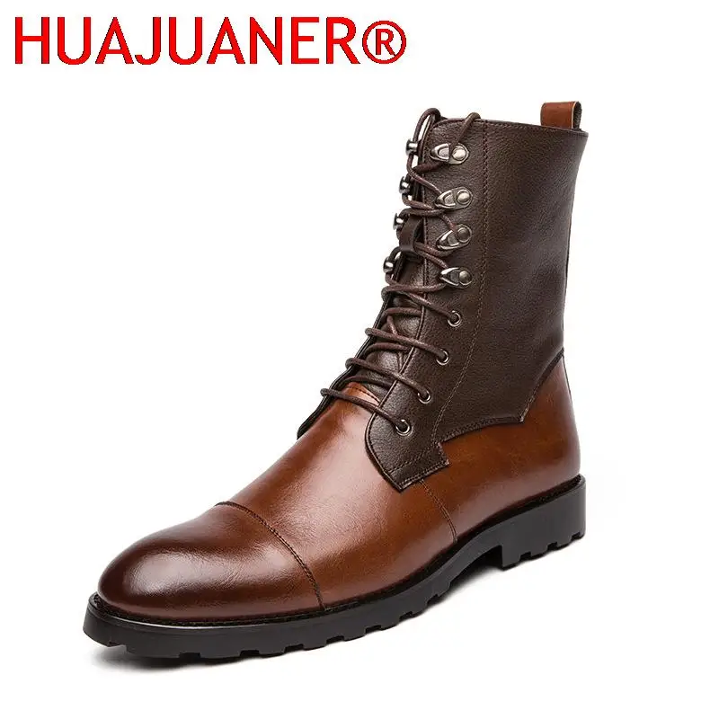 

38-48 Big Size Men High Top Boots Lace-up Business Shoes Mens Boots Vintage Leather Footwear British Style Casual Comfy Man Shoe