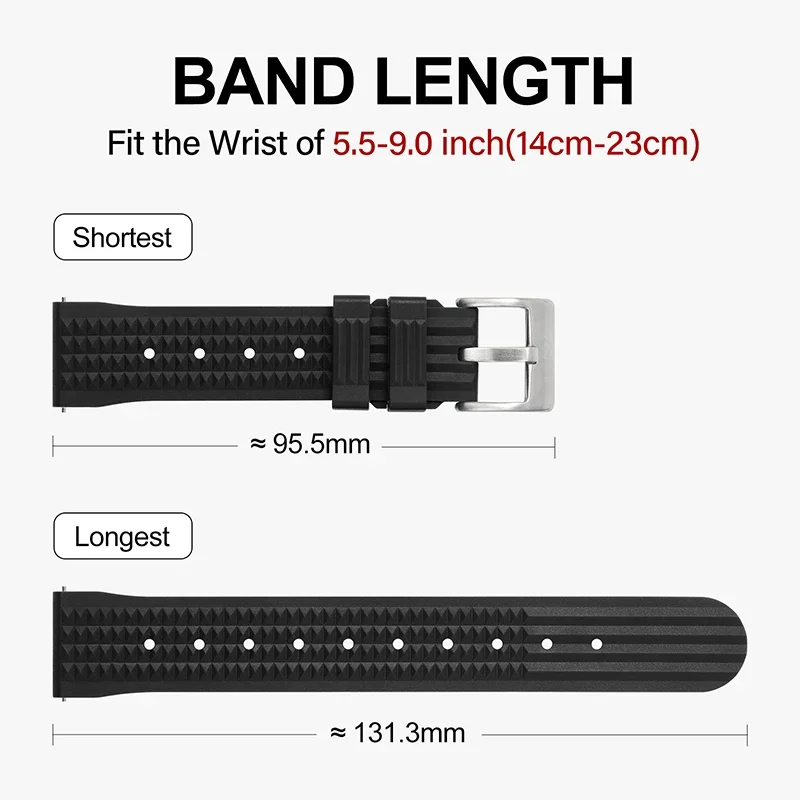 Watchdives Waffle Watchband 20mm 22mm Fast Release Breathable Skin Friendly Replacement Soft Premium Rubber Strap Watch Band