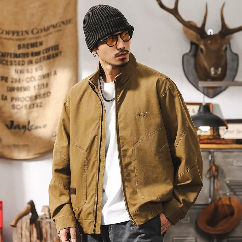 

Весенне-осенняя новая мужская рабочая куртка в стиле ретро, мужское пальто со свободным воротником-стойкой