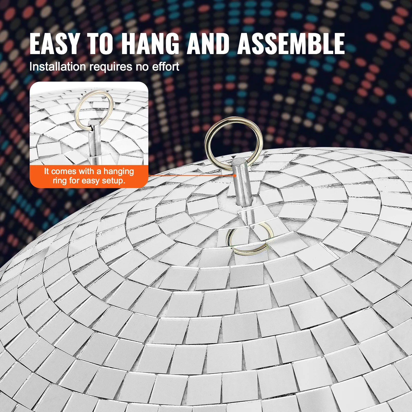 Boule Disco miroir boule Disco de fête en argent de 12 pouces avec anneau de suspension