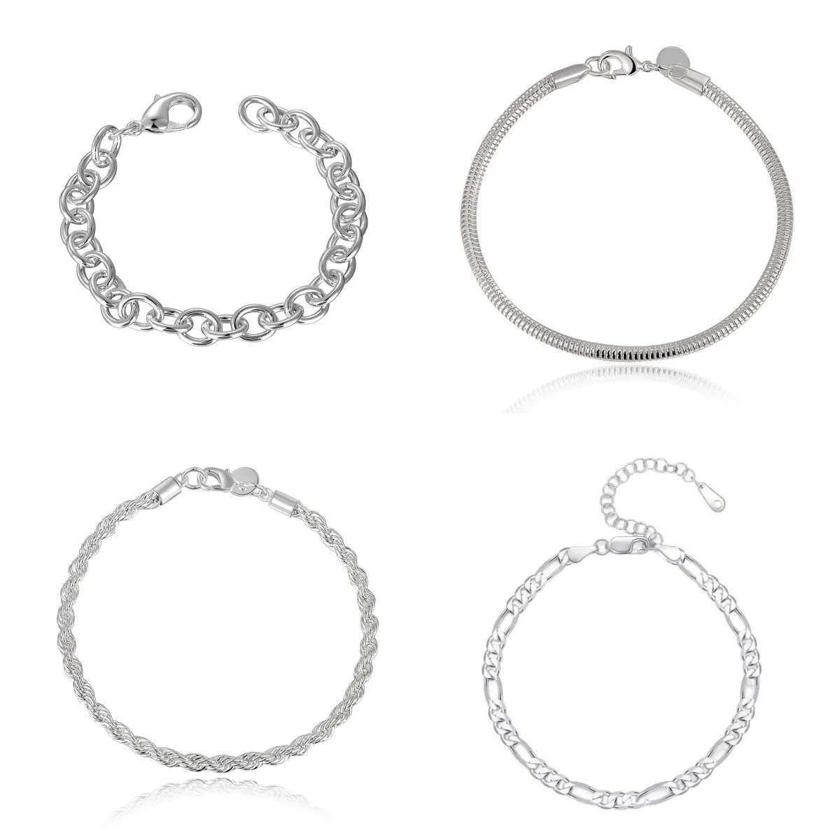 4pcs set 925 Sterling Silver noble chains bracelets for men women fashion Versatile jewelry wedding party Anniversary gifts