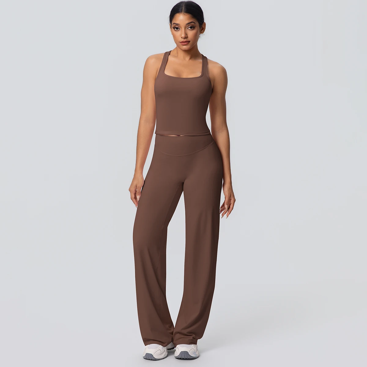 Frauen Sport Yoga Set Gym Schnell Trocknend Pfirsich Butt Yoga Hosen Einfarbig Schlank Schöne Zurück I-förmigen weste Yoga Set – Detail 9