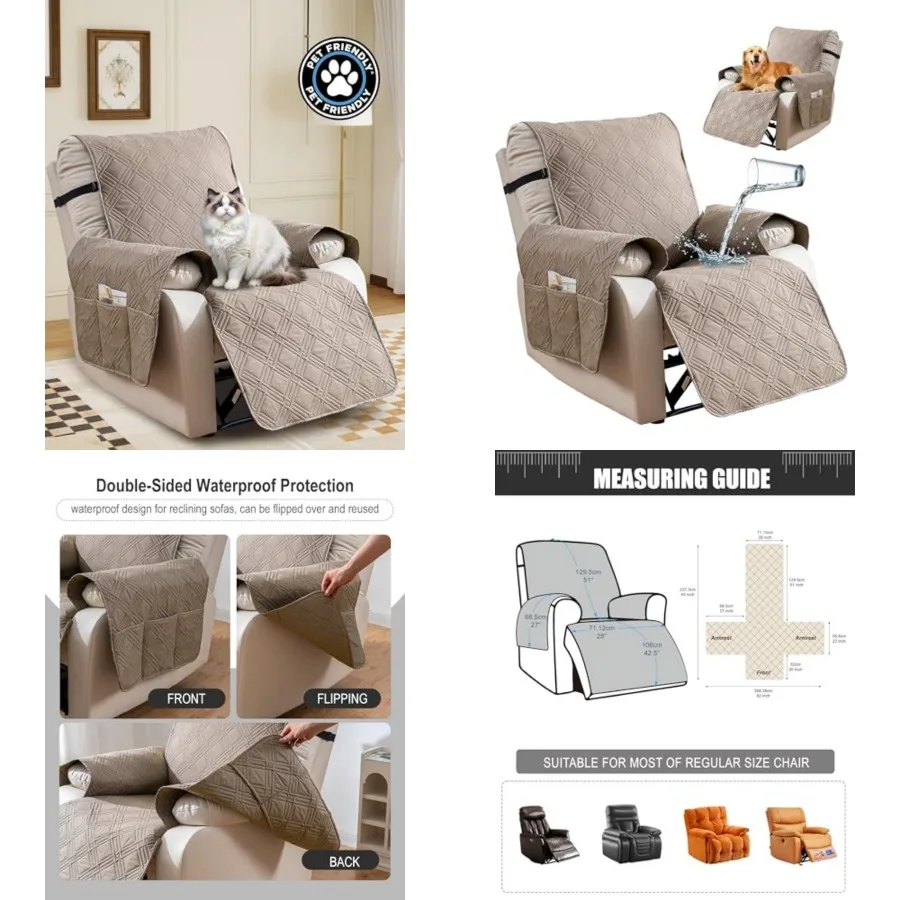 

Waterproof Recliner Chair Cover, Oversized Reversible Recliner Chair Covers with Pocket Washable Reclining Chair Covers Furnitu