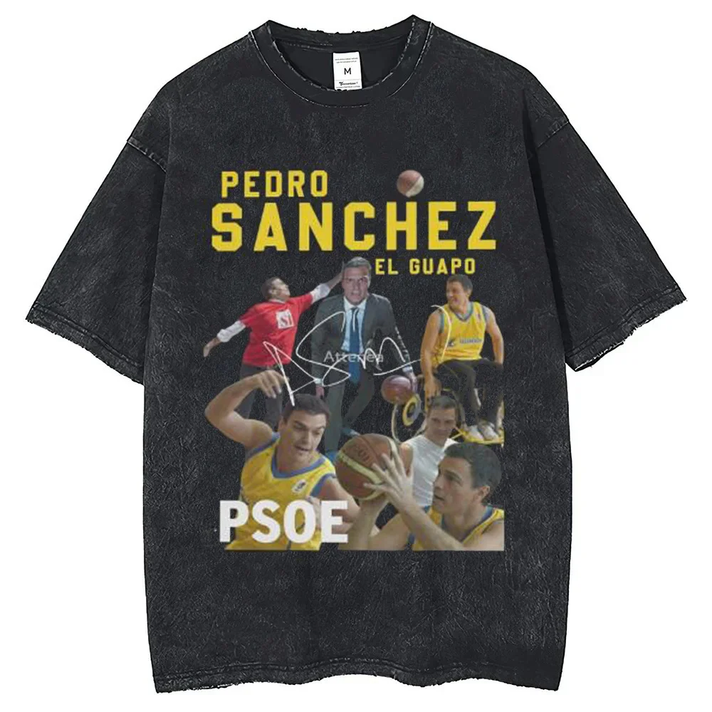 Camiseta de algodón lavado estilo vintage Pedro Sanchez para adolescentes, camisa clásica de cultura pop, ropa coreana kawaii, gráfico grunge anime Y2k, años 80