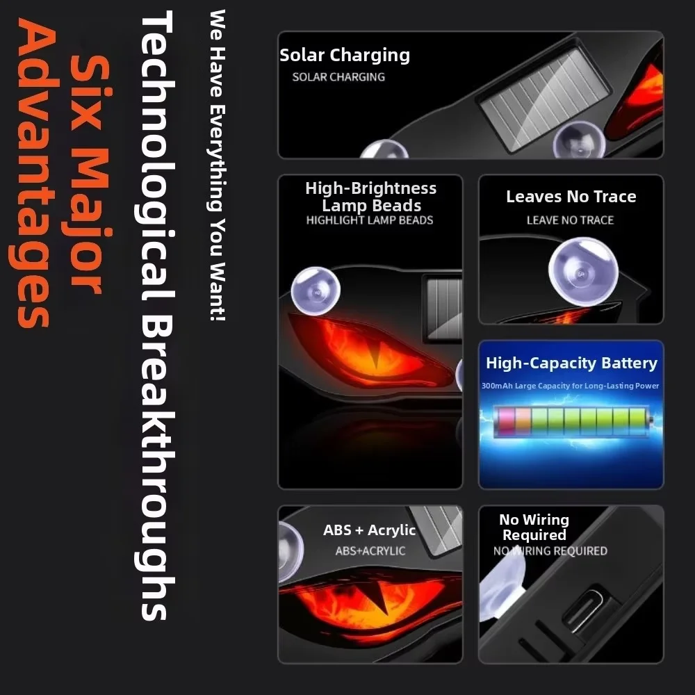 Car Solar Halloween Devil's Eye Light Cold Flash Warning Light Cool Dynamic Safety Vehicle Signal Light Universal