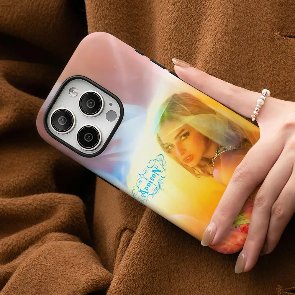 حافظة هاتف A-Addison Rae Addison لهاتف iPhone 17 16 15 14 13 12 Pro Max Plus لامعة عالية الدقة بطبقة مزدوجة غلاف صلب سائل #5