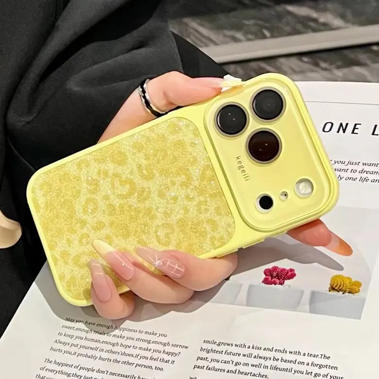Fashion Leopard Print Instantly Change Large Window Case For iPhone 17 16 15 14 13 12 Pro Max Candy Color Bright Glossy Cover