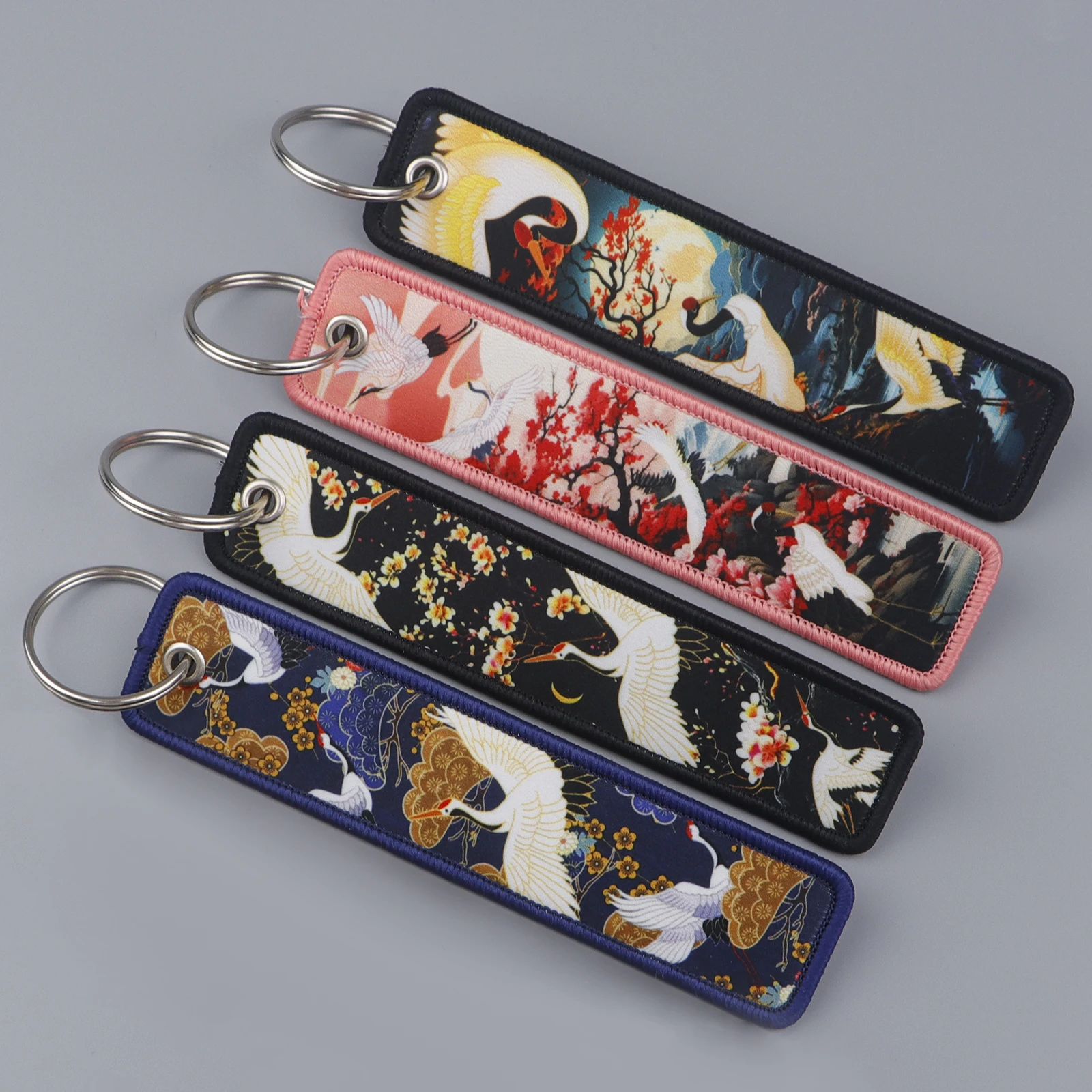 Traditional Animal Crane Key Ring Key Chain for Cool Men Women Embroidery Key Fobs Holder Key Tag Accessories Gifts for Friends