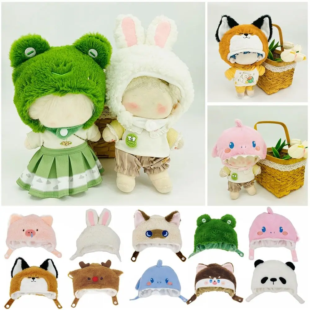 20cm Doll Headgear Cute Plush Hat Pig Rabbit Cat Cartoon Animal Ear Cap Change Dressing Game Cos Outfit DIY Doll Accessories