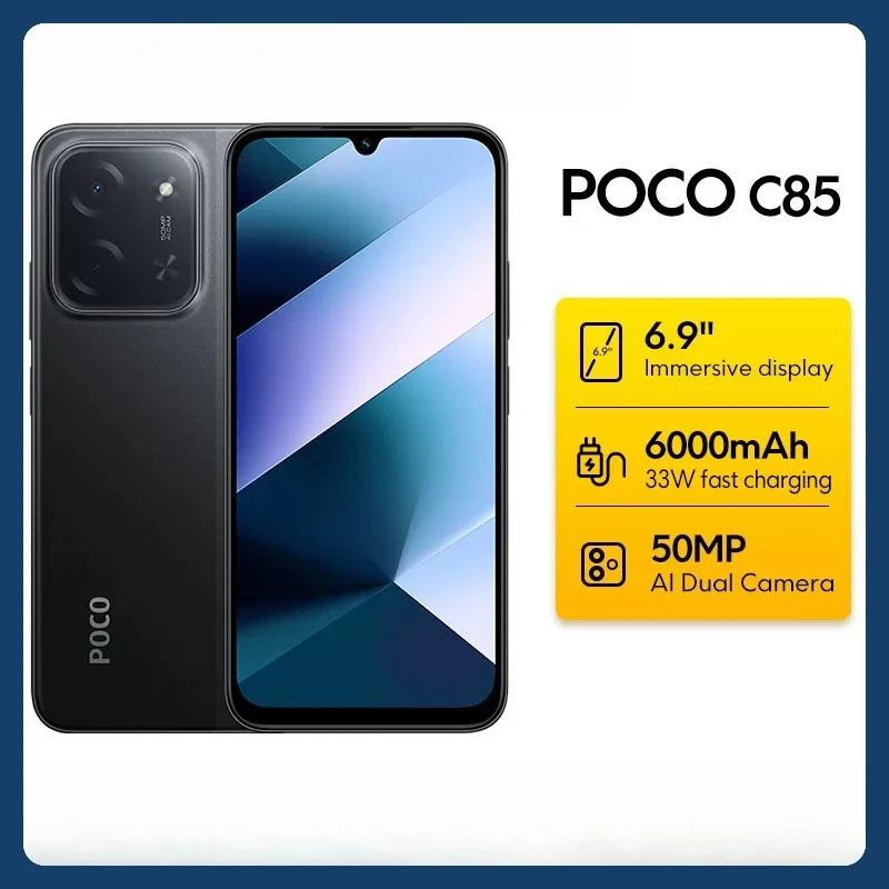 هاتف ذكي Xiaomi POCO C85 بشاشة 6.72 بوصة FHD + 90 هرتز وكاميرا مزدوجة بدقة 50 ميجابكسل وبطارية 6000 مللي أمبير في الساعة وبطارية 33 وات إصدار عالمي للهاتف الذكي #1