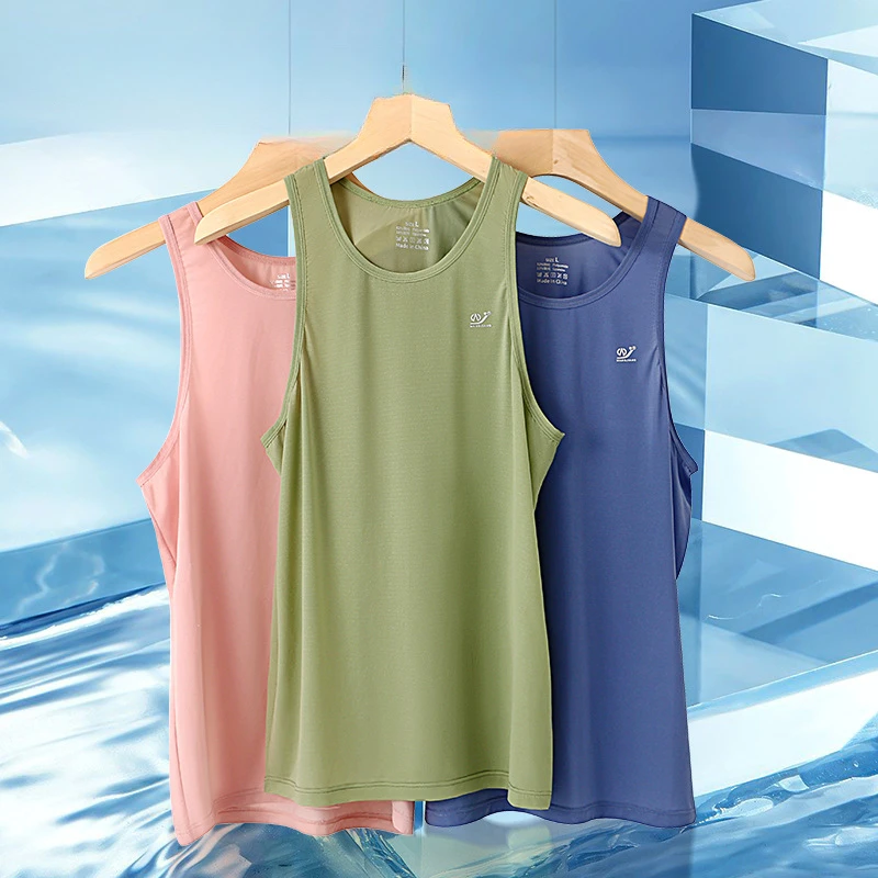 Summer Sports Vest Men Breathable Tank Tops Cool Ice Silk Sleeveless T-shirts Quick Drying Undershirts Male Gym Fitness Singlet