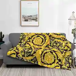 Gold Floral Pattern Throw Blanket Creative Design Light Thin Soft Flannel Blanket Gold Floral Black Luxury Yellow Fashion Gifts