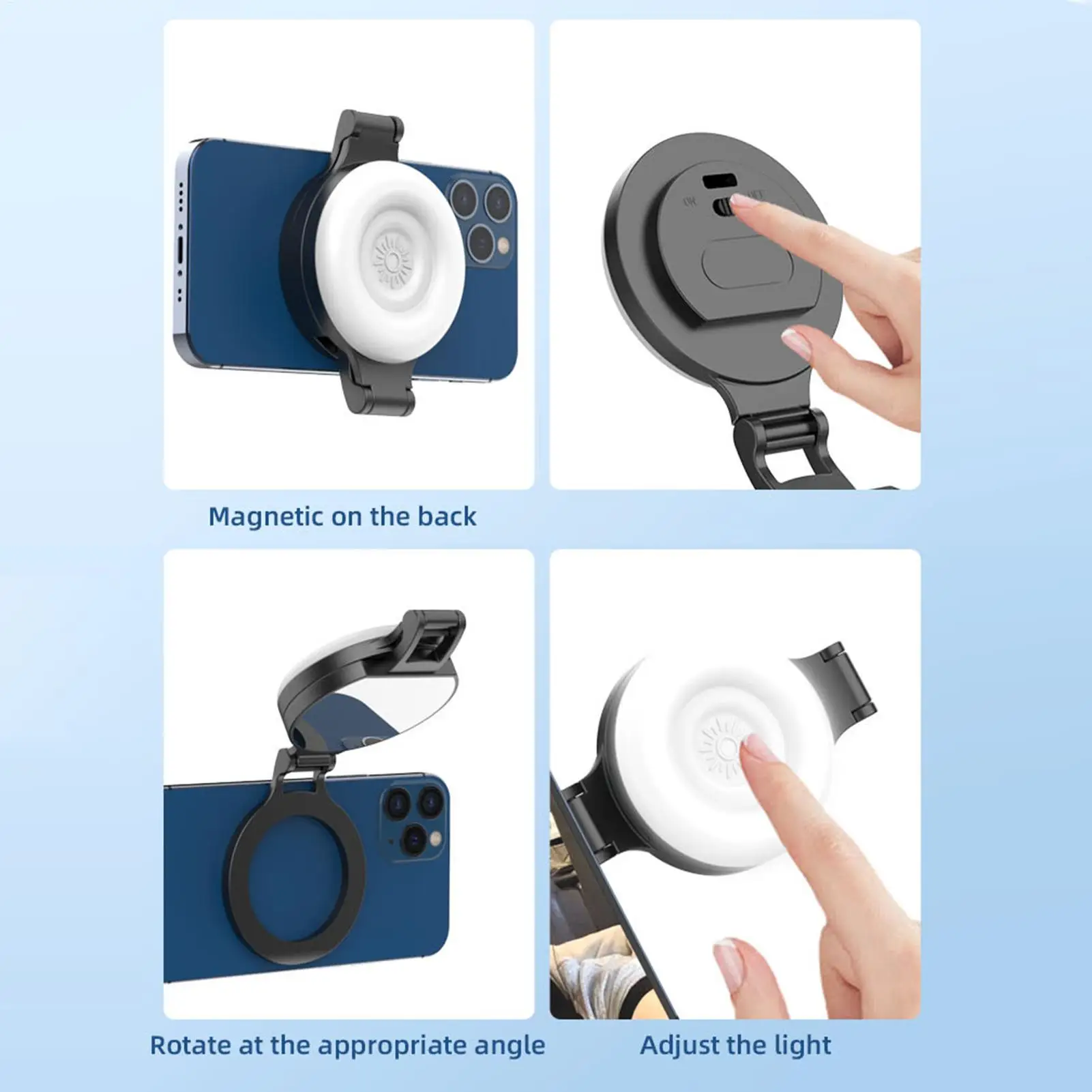 Magnetic Light For Phone Dimmable Soft Flashlight With Mirror Magnetic Beauty Selfie Light For Phones For Work Photography