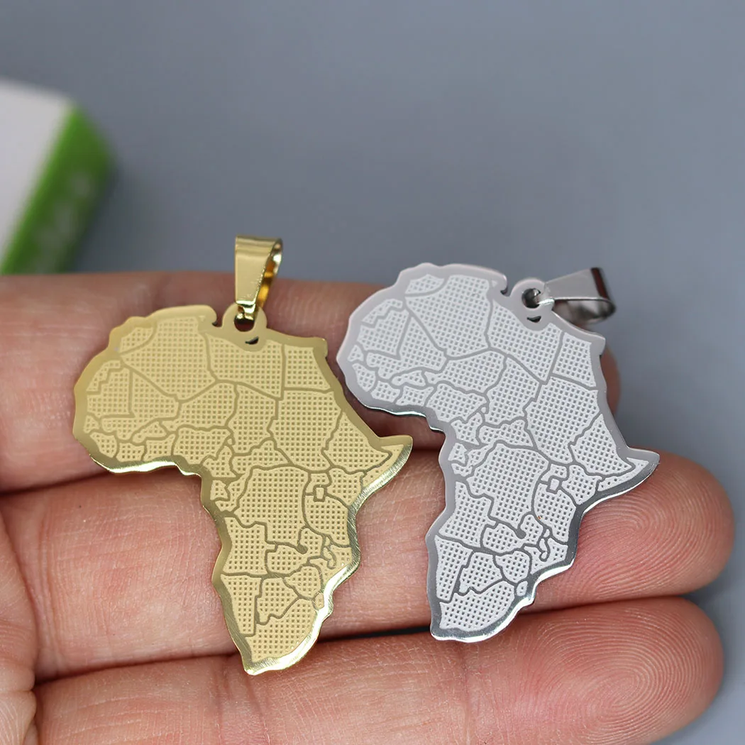 2pcs Creative Africa Map Charms Country Stainless Steel Pendants for Jewelry Making Handmade Craft Material