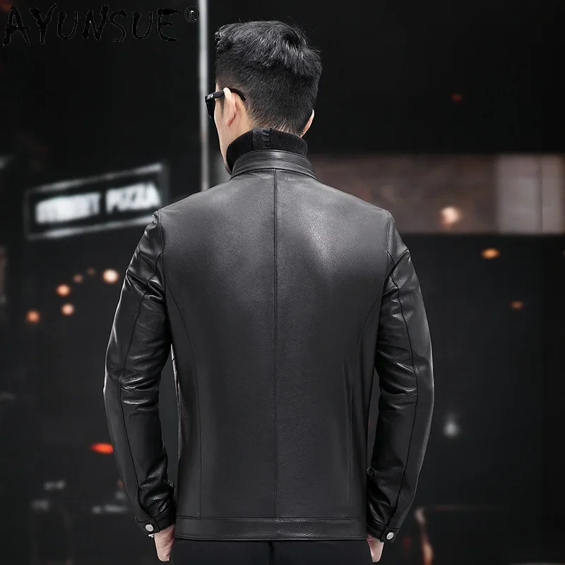 AYUNSUE 2023 High Quality Genuine Goatskin Leather Jacket for Men Clothing Standing Collar Real Leather Coat Man Leather Jackets