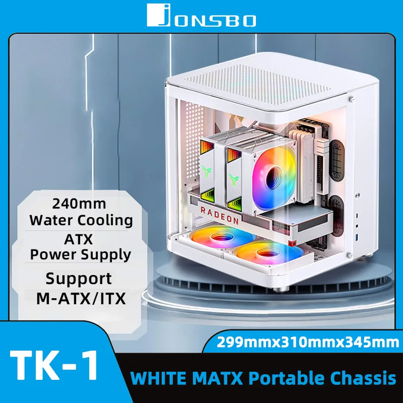 JONSBO TK-1 MATX Case Side Transparent Tempered Glass Desktop Computer Esports Games Chassis For 240mm Water Cooler ATX Power