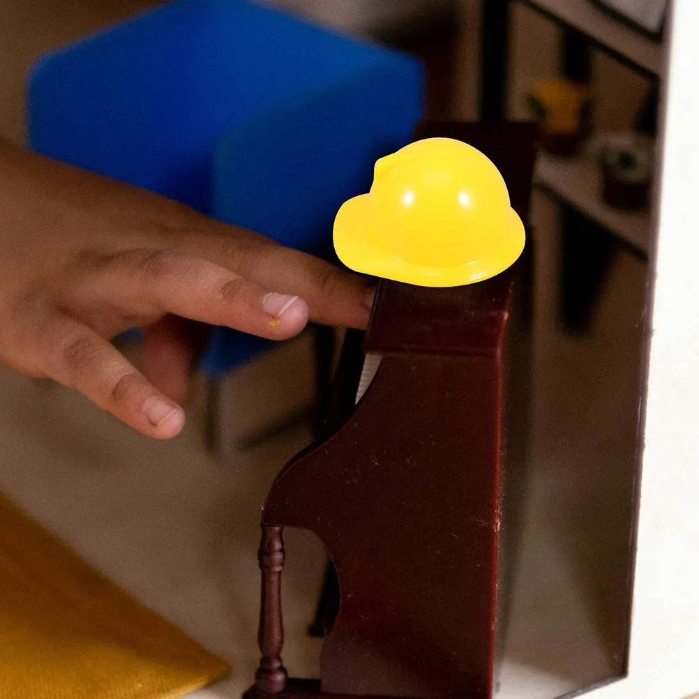 20Pcs Mini Yellow Construction Set for Birthday Halloween Parties DIY Crafts Play Scenes Miniature Worker Hat Tiny Party