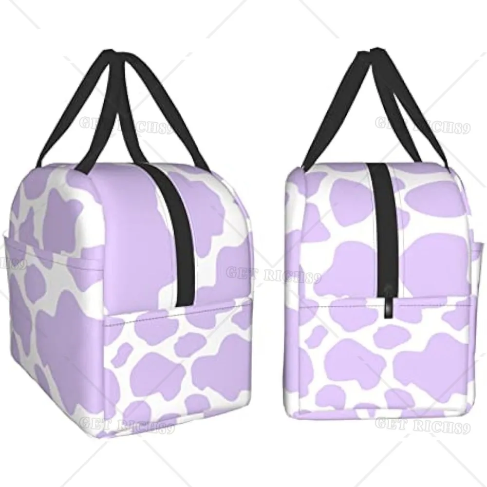 Colorful Cow Print Purple Insulated Lunch Bag Reusable Lunch Box Meal Portable Container Tote for Women Work Travel Picnic