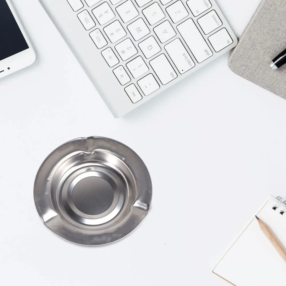 

Round Ashtray Stainless Steel Cigar High Temperature Resistance 4 Grooves Smooth Edges Easy Clean Home Office Bar Cafe
