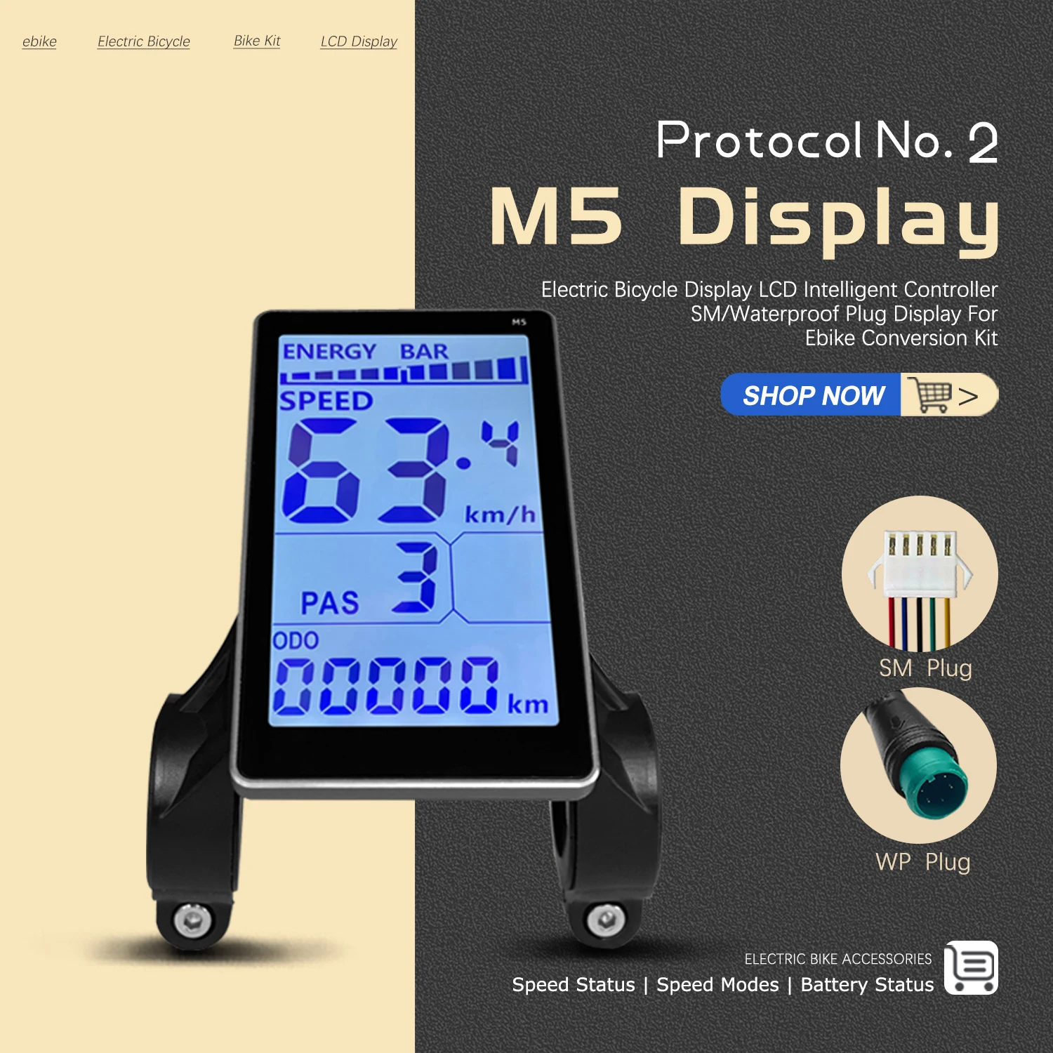

Electric Bicycle Colorful Display 24V 36V 48V M5 E Scooter LCD Panel Protocol No. 2 For Mountain Electric Bike Parts (5PIN)