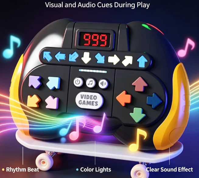 Puzzle game console, stress-relieving and educational, press and play, finger dance machine, fast-paced music rhythm game, one-finger dance handheld game, promotes hand-eye coordination.