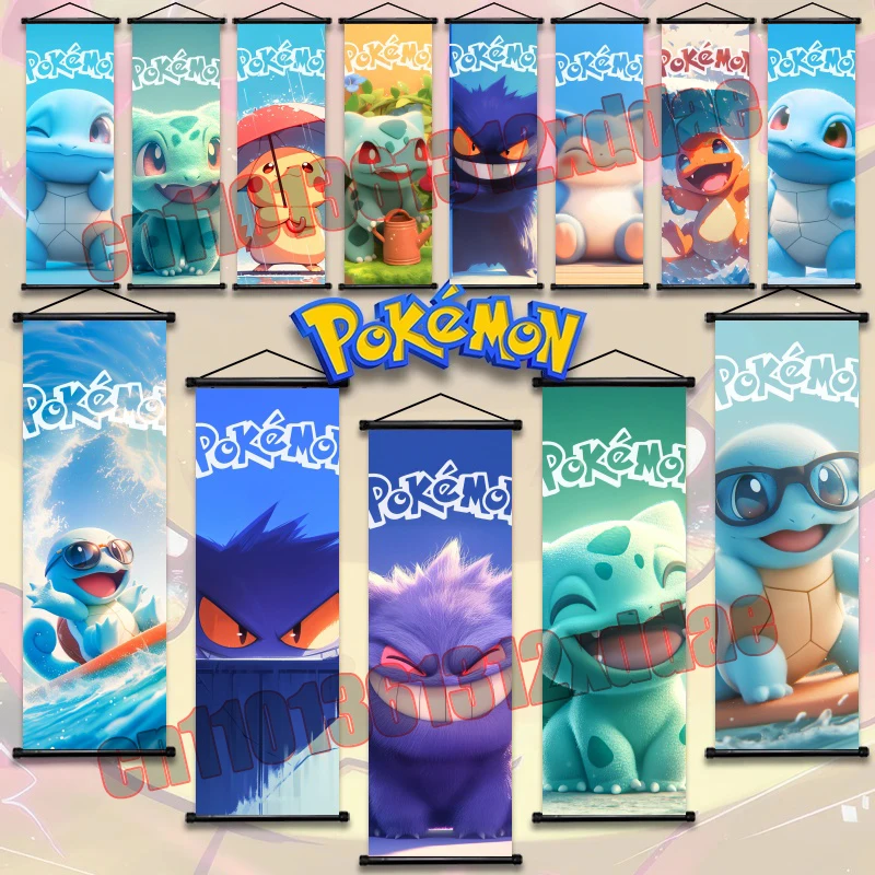 

Print Art White Canvas Painting Hanging Anime Pokemon Poster, Gengar, Charmander, Pikachu, Fashion Wall Art Decorative Painting