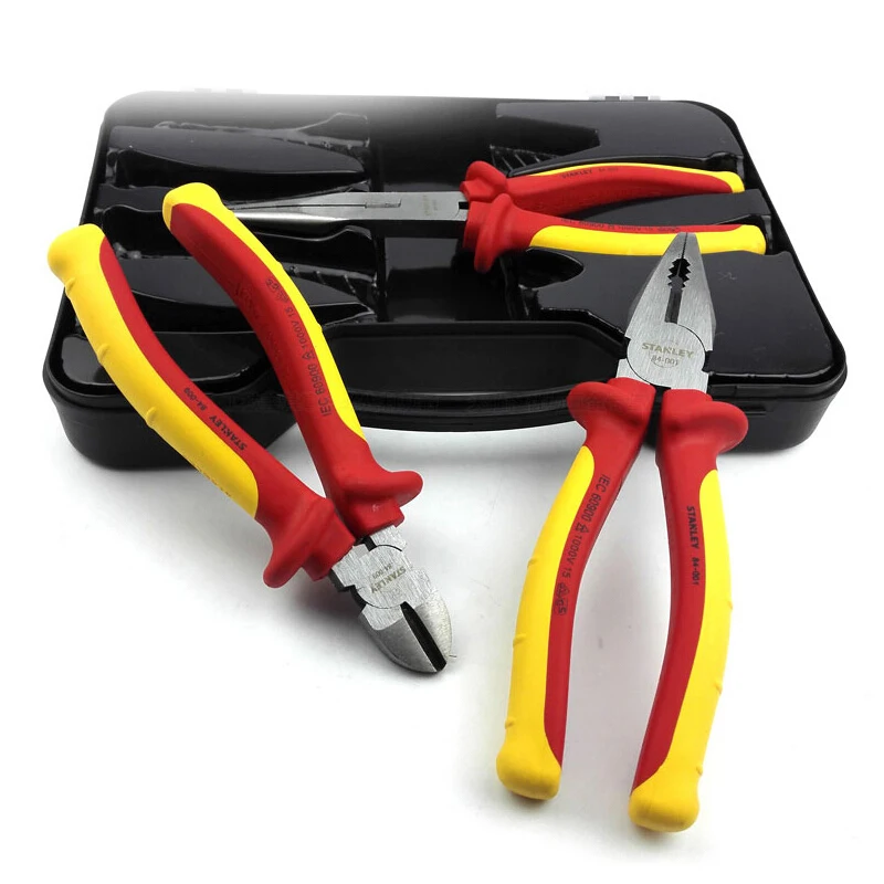 Stanley 84-011-23 3-Piece FatMax Insulated Pliers Set With Steel Wire Pointed Diagonal Nose Pliers.