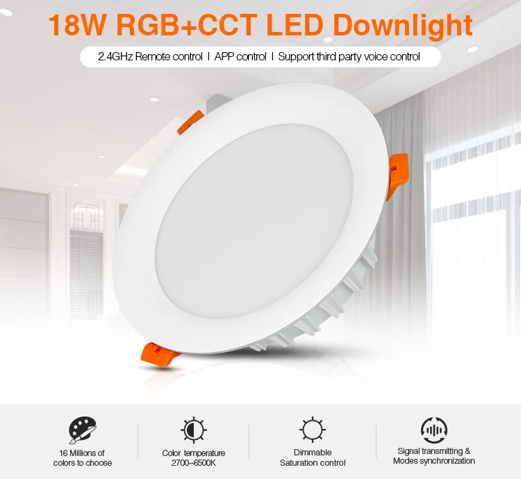 Miboxer-FUT065 Painel LED Downlight, 18W, RGB + CCT, AC 100V-240V, Ponto de iluminação interior, Luzes de teto, controle remoto e aplicativo