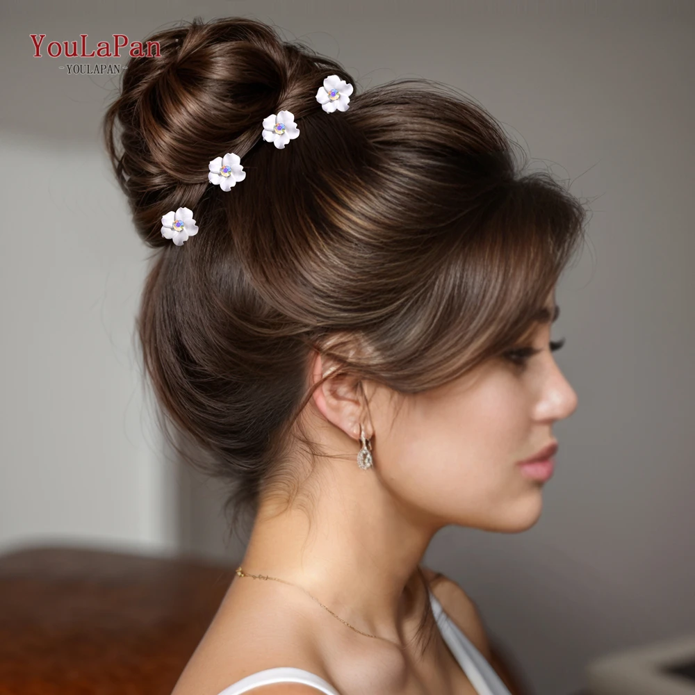 YouLaPan Silver Color U-Shape Clips Bride Hair Accessories Women Wedding Ceramic Flower Hair Pins Handmade Party Headwear HP774