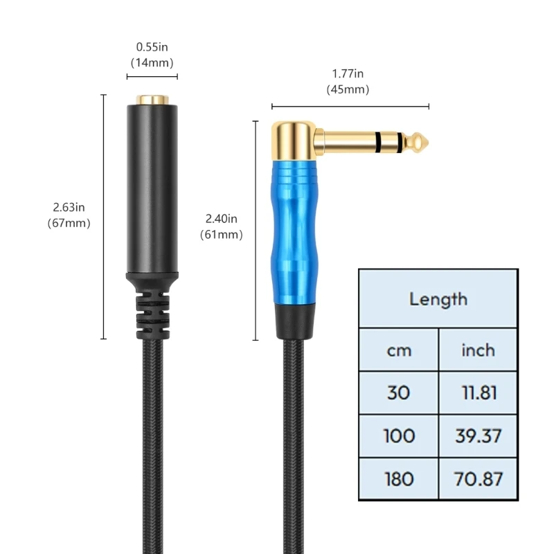 Konektor Logam Kabel Ekstensi Auditori Stereo M17B 6.35Mm untuk Instrumen