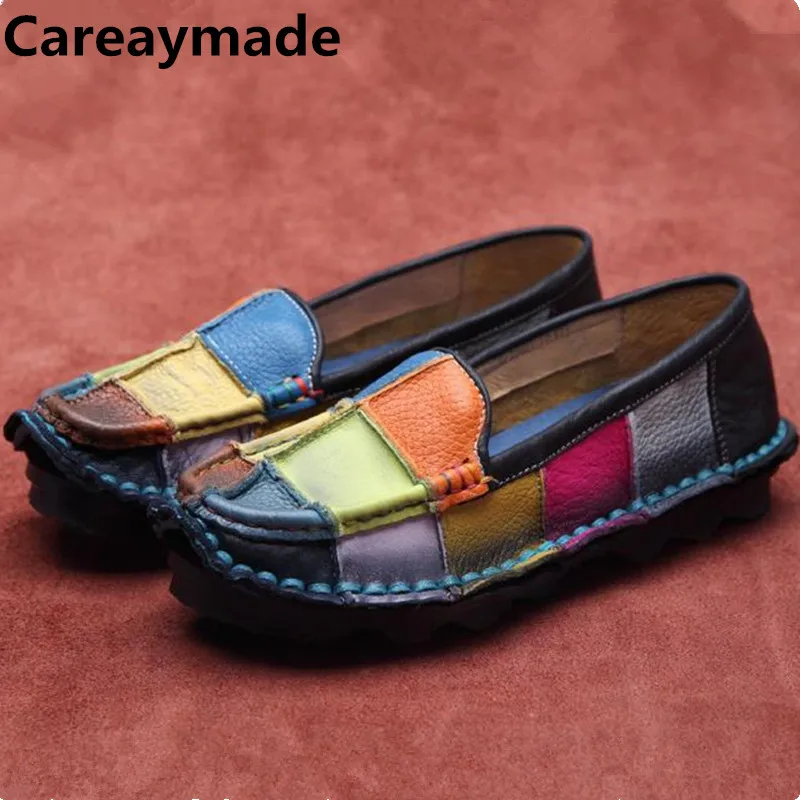 

Careaymade-Handmade Genuine Leather Flats Soft Sole Bean Versatile Colored Comfortable Flat Sole Single Plus Size Women's Shoes