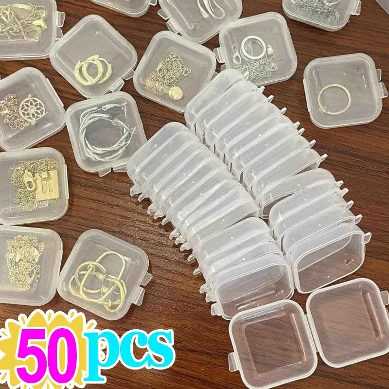 

5-50Pcs/Lot Plastic Mini Square Storage Box Clear Flip Cover Small Carrying Case Pill Jewels Dustproof Storage Pack Wholesale