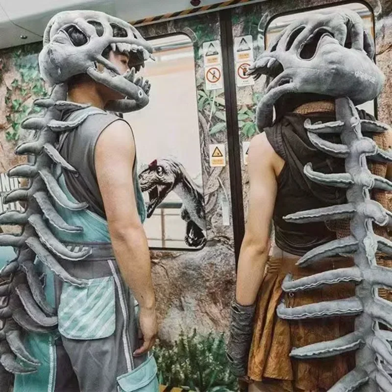 Conjunto de disfraz de esqueleto de dinosaurio realista 3D, tocado divertido, ropa de vestir, juguetes de peluche, regalos creativos