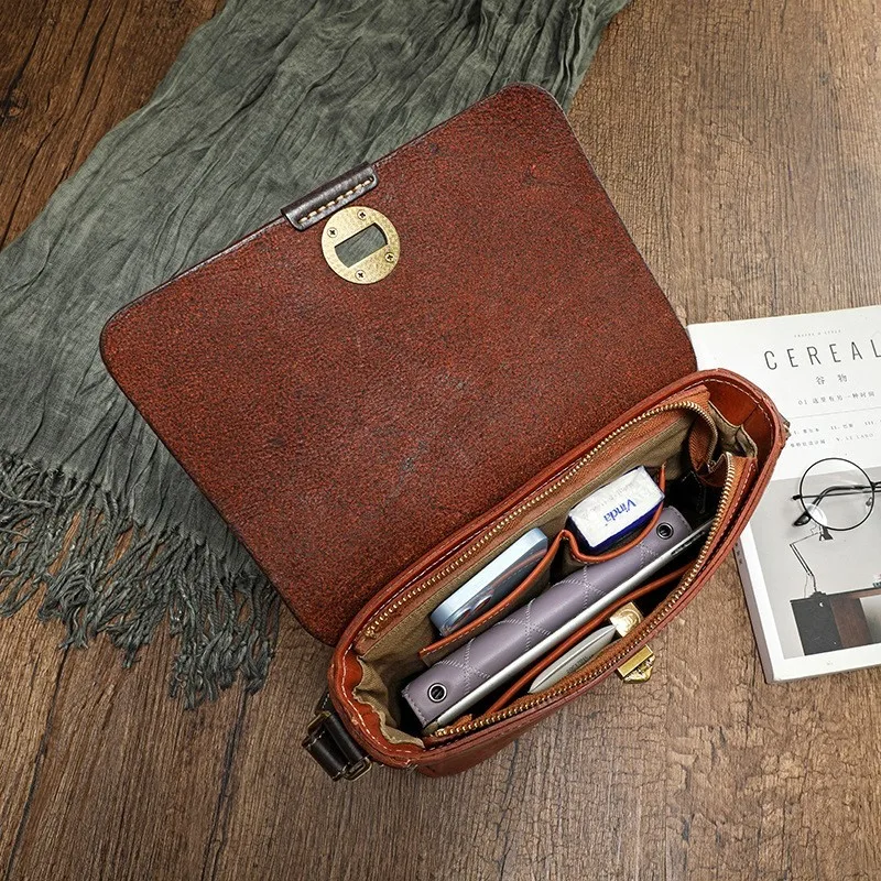 Johnature High Quality Genuine Leather Messenger Bag 2026 New Vintage Natural Real Cowhide Solid Color Women Shoulder Bags