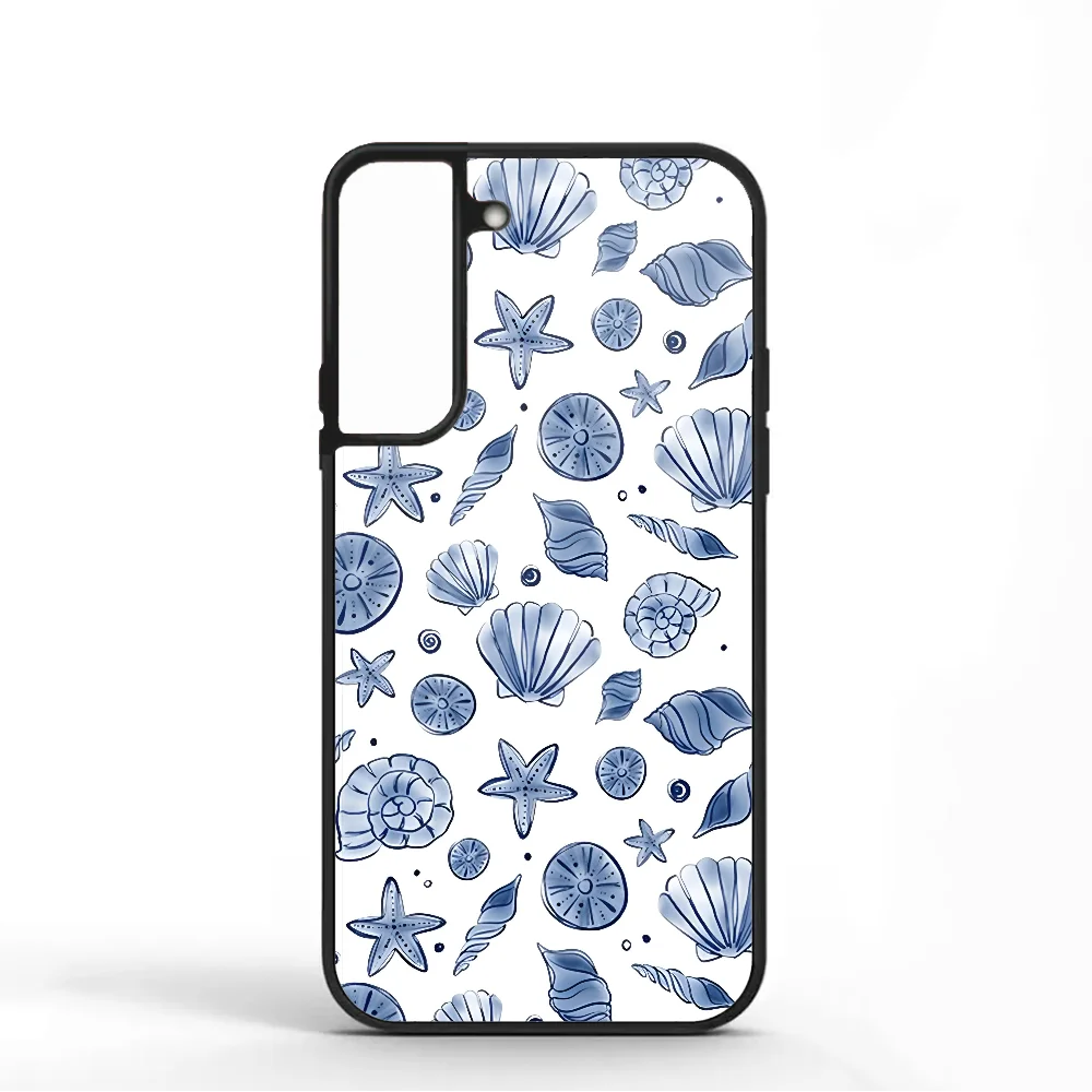 Marine Life Seashell Blue And White Pattern Phone Case For Samsung S10 S20 S21 S22 S24 S30 Plus ULTRA Mirror Acrylic Cover