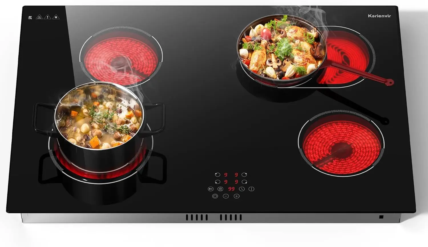 Piano cottura elettrico Piano cottura elettrico da incasso, Fornello elettrico a 4 fuochi 6400 W, Touch Control, Zona estesa, Timer, Blocco di sicurezza, P