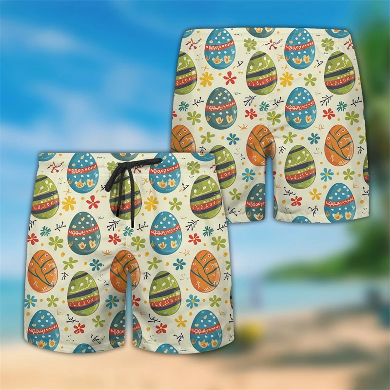 Hawaiian Easter Day 3D Printed Short Pants For Men Clothes Colorful Eggs Beach Shorts Casual Aloha Kids Trunks Boy Trousers Tops