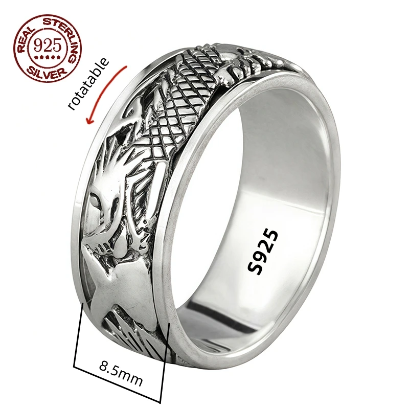 

Ethnic Wind Chinese Dragon Disc Dragon Can Rotate Decompression Ring S925 Sterling Silver Personality Jewelry Creativity Gift