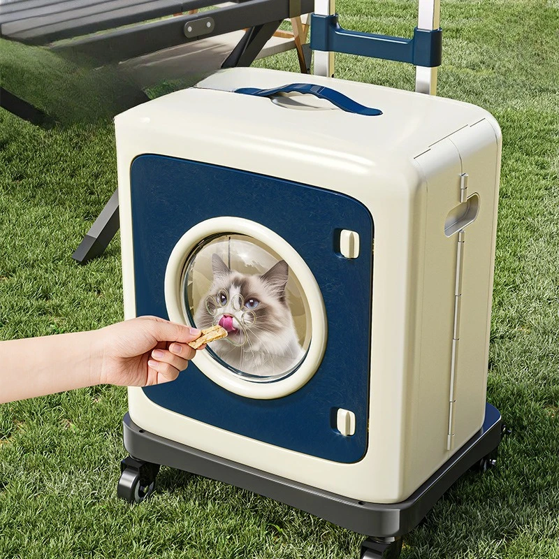 Pet Trolley Case Detachable Outdoor Cats Carrying Case Portable Adjustable Breathable Cat Suitcase Visible Large Pets Cart