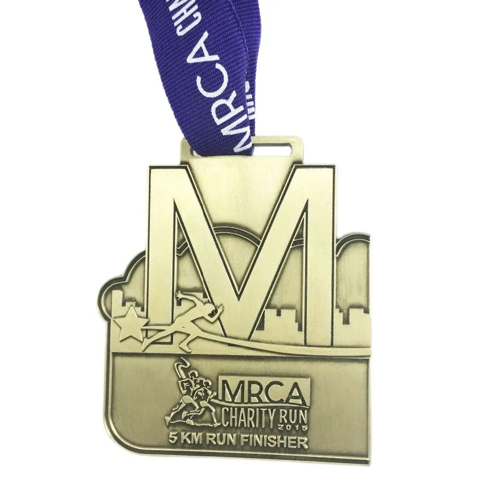 customized medal in 57.2mm diameter one side design attached with stock ribbon/500pcs