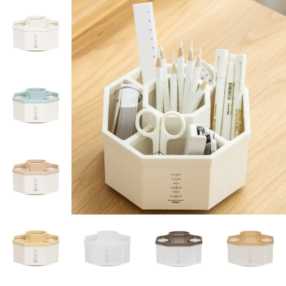 Stationery Organizer 360° Rotating Pen Holder 5-Grid Dust-proof Makeup Brush Holder Storage Box Multifunctional