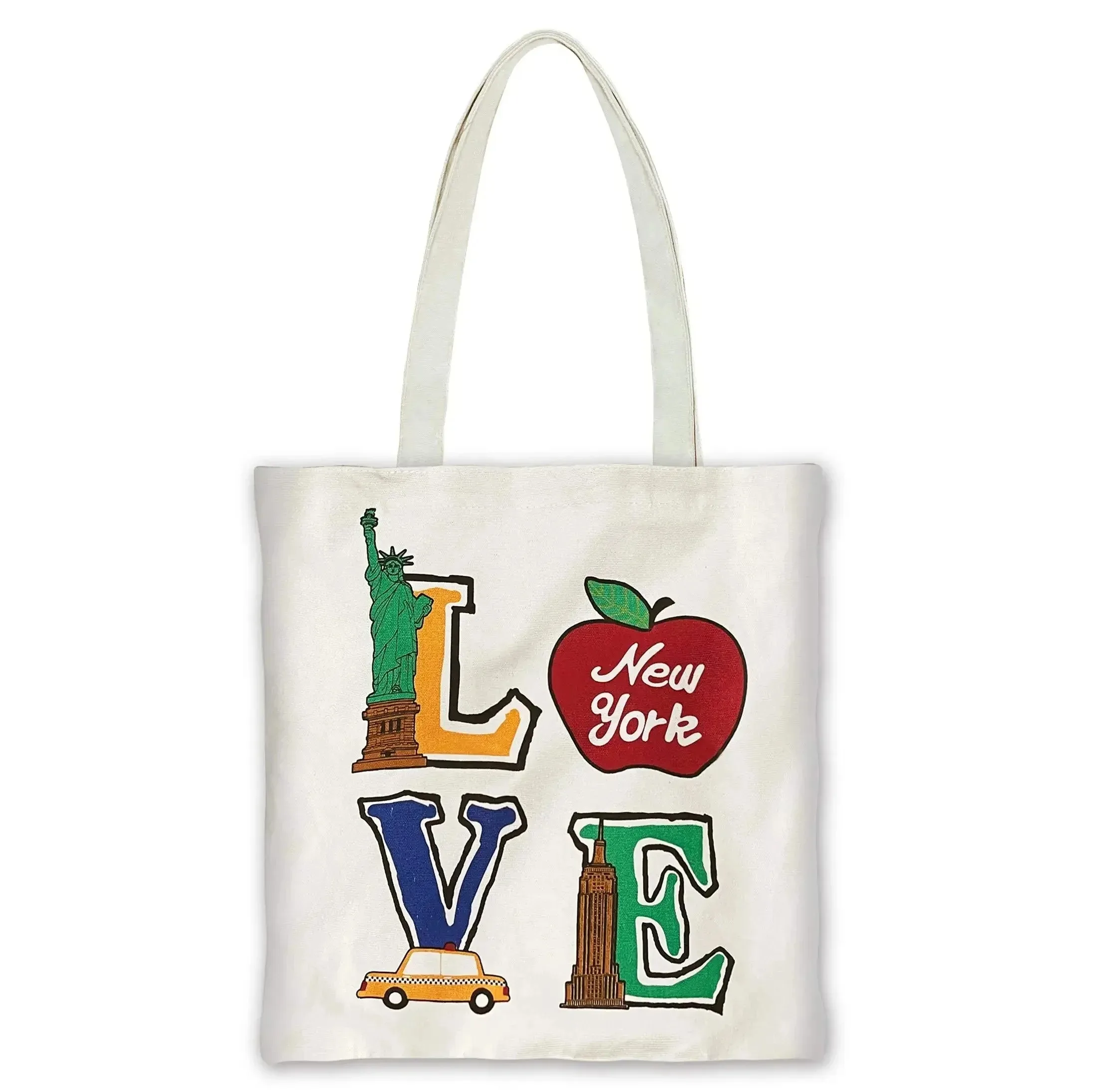 

New York Printed Women Tote Bag Large Capacity Shoulder Bags No Zipper Eco Lady Shopping Shopper Handbag Canvas Girls Handbags