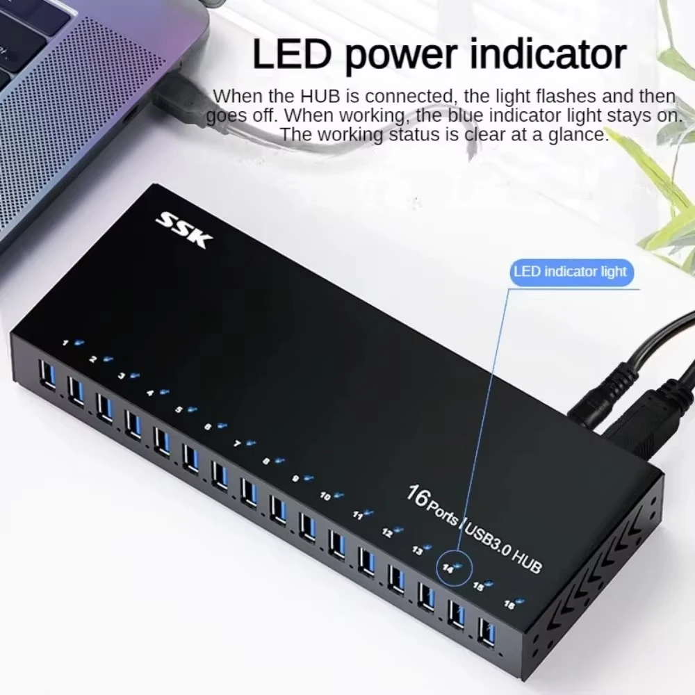 SSK Usb Hub 7/10/16 Port Usb Adapter Aluminium Usb Splitter Usb 3.0 Hub Support BC1.2 Charging for Macbook Pro PC Accessories