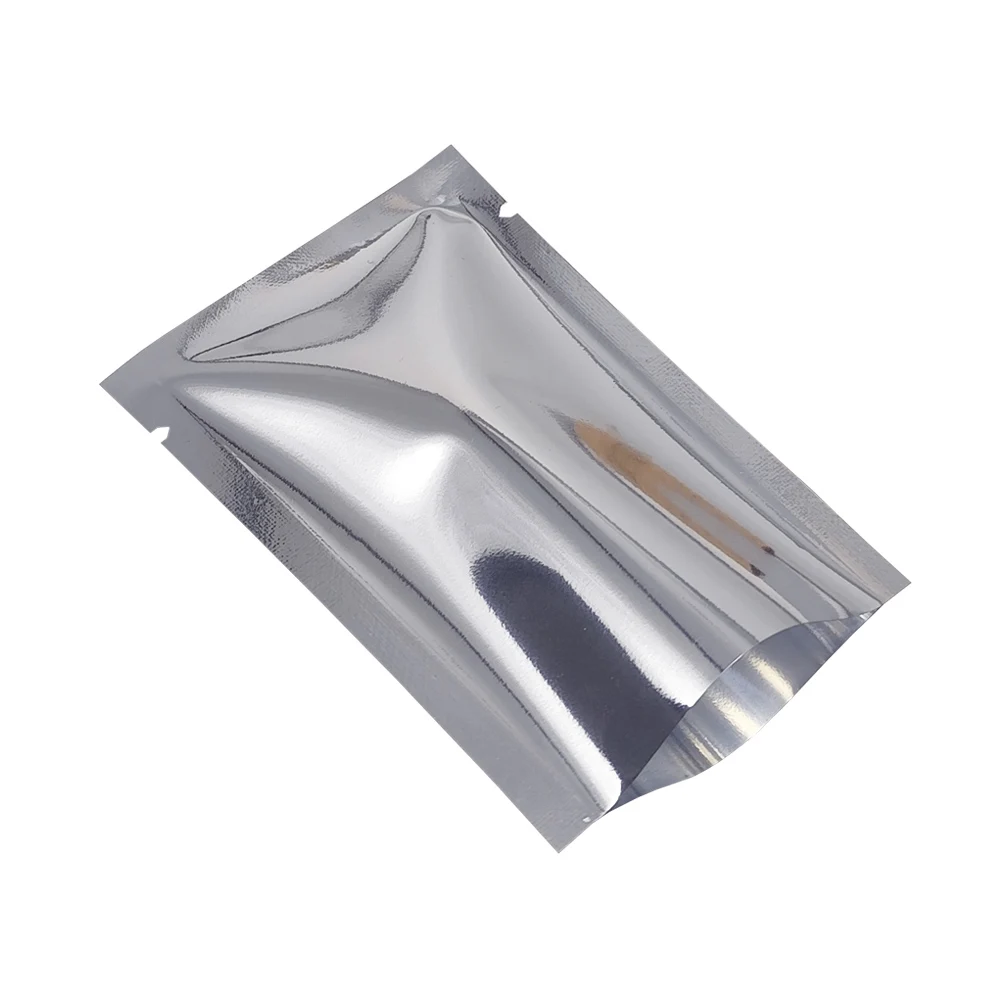 

Silver Open Top Heat Seal Aluminum Foil Vacuum Bags with Tear Notch For Bulk Food Powder Sample Packaging Mylar Foil Bag