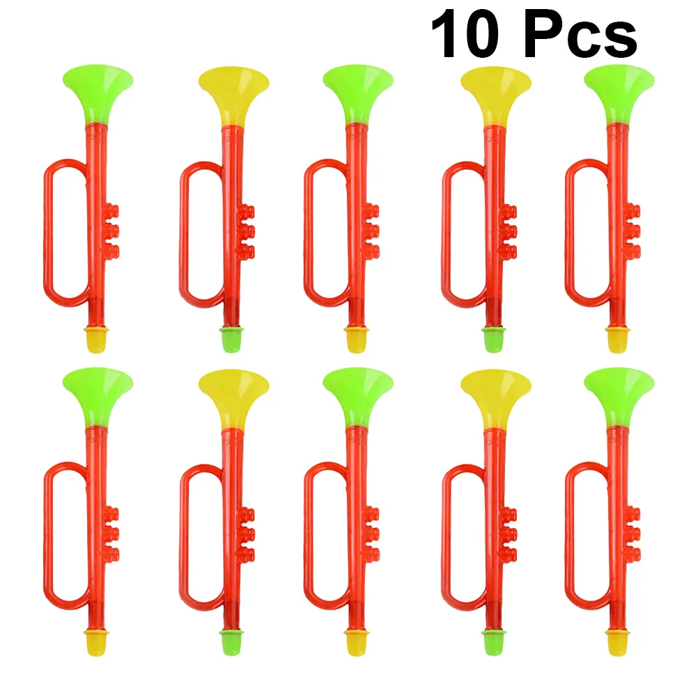 10 stuks kinderen plastic trompet muziekinstrument leuk educatief cadeau voor kinderen verjaardag willekeurige kleur