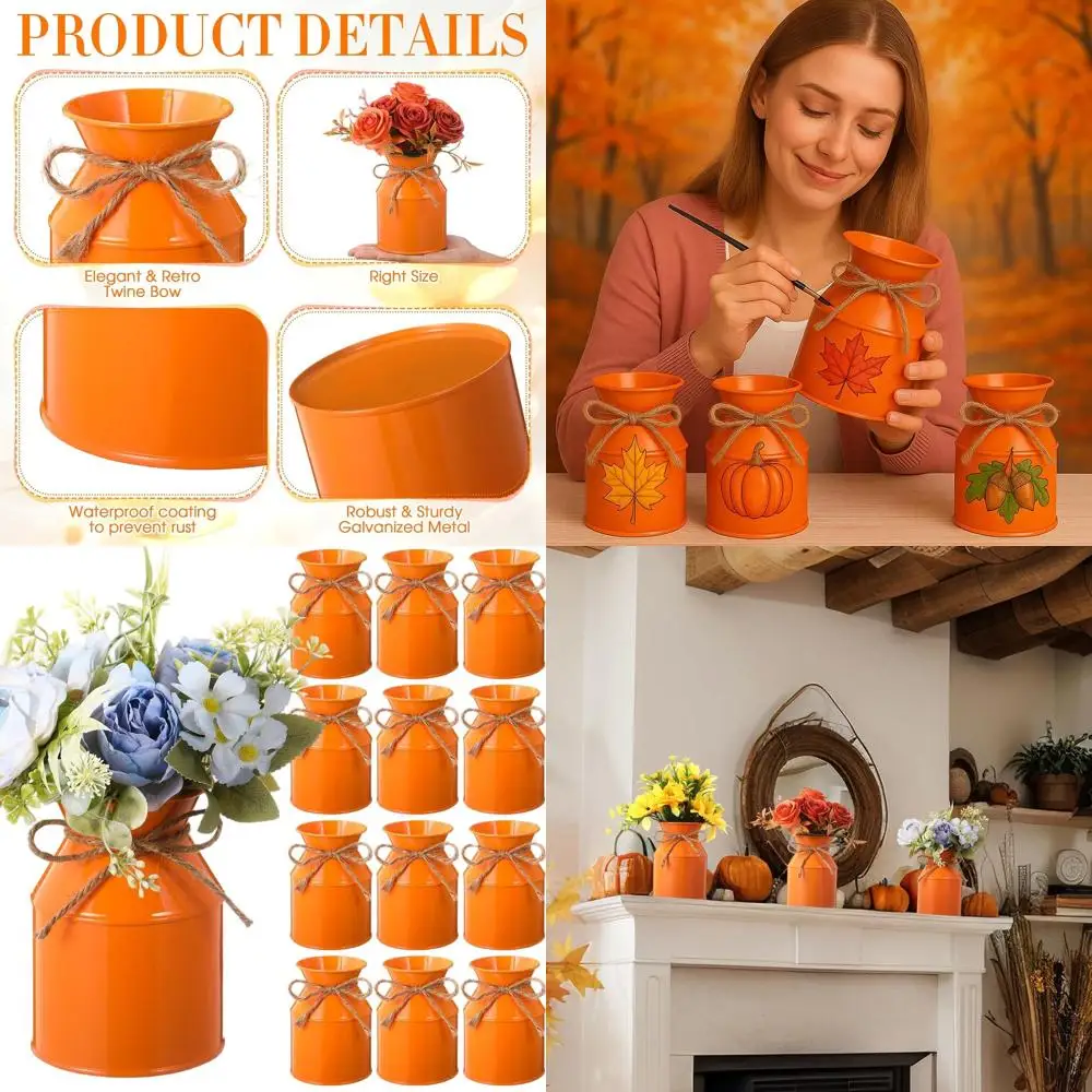 

Набор из 12 ваз в деревенском стиле из металла 5.12, с оранжевыми оцинкованными кувшинами для молока, для декора дома и свадебных композиций