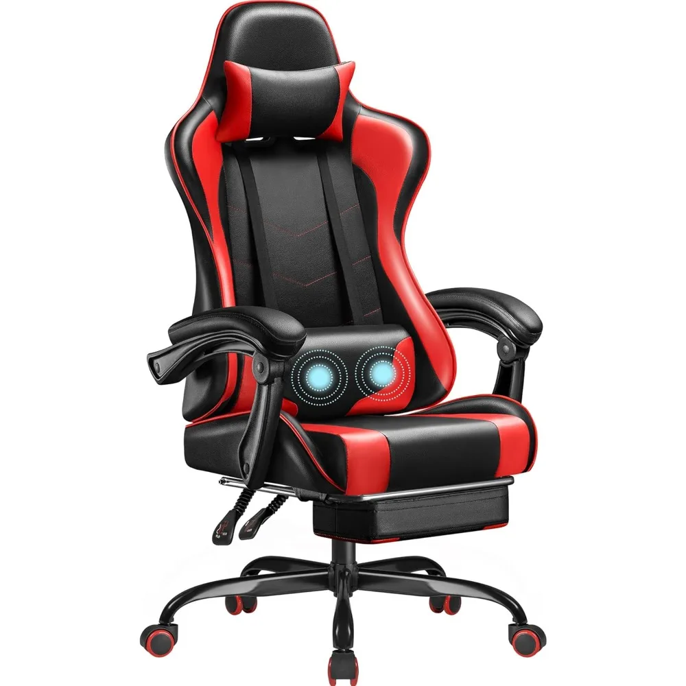 

Gaming Chair, Video Game Chair with Footrest and Massage Lumbar Support, Ergonomic Computer Chair Height Adjustable with Swivel