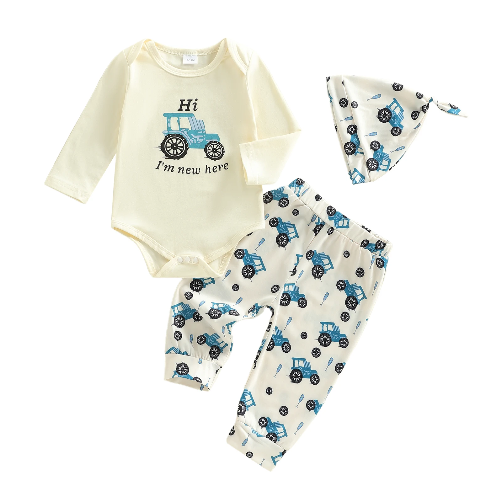 

Комплект одежды из 3 предметов для маленьких мальчиков, футболка с длинными рукавами и круглым вырезом с принтом динозавра, штаны с эластичной резинкой на талии и шапка-бини, наряд